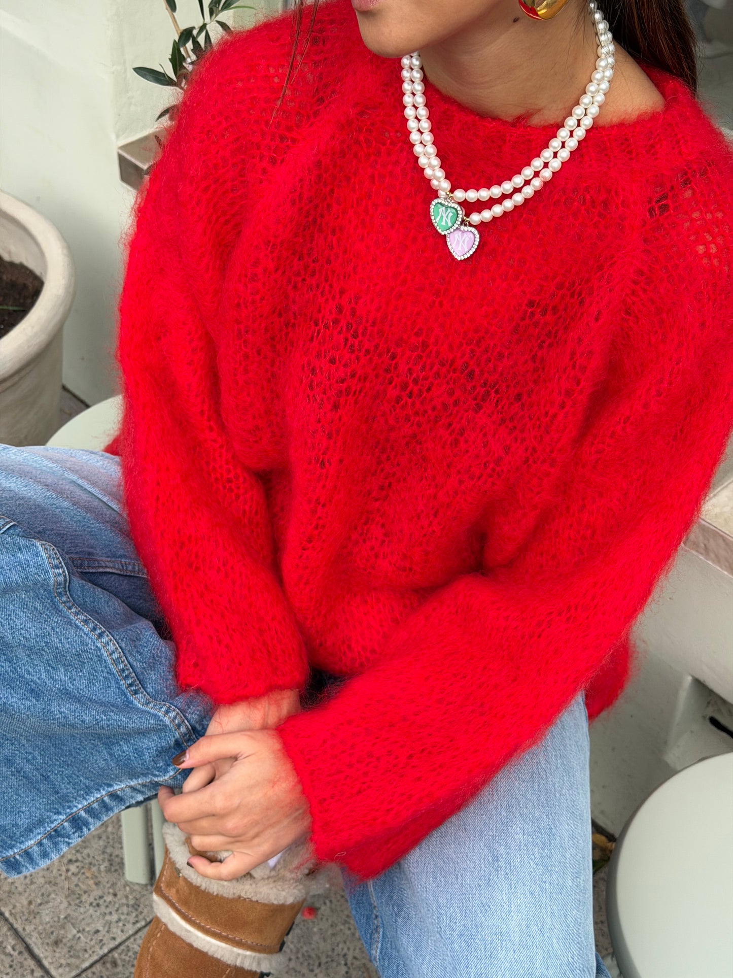 Lune mohair knit red