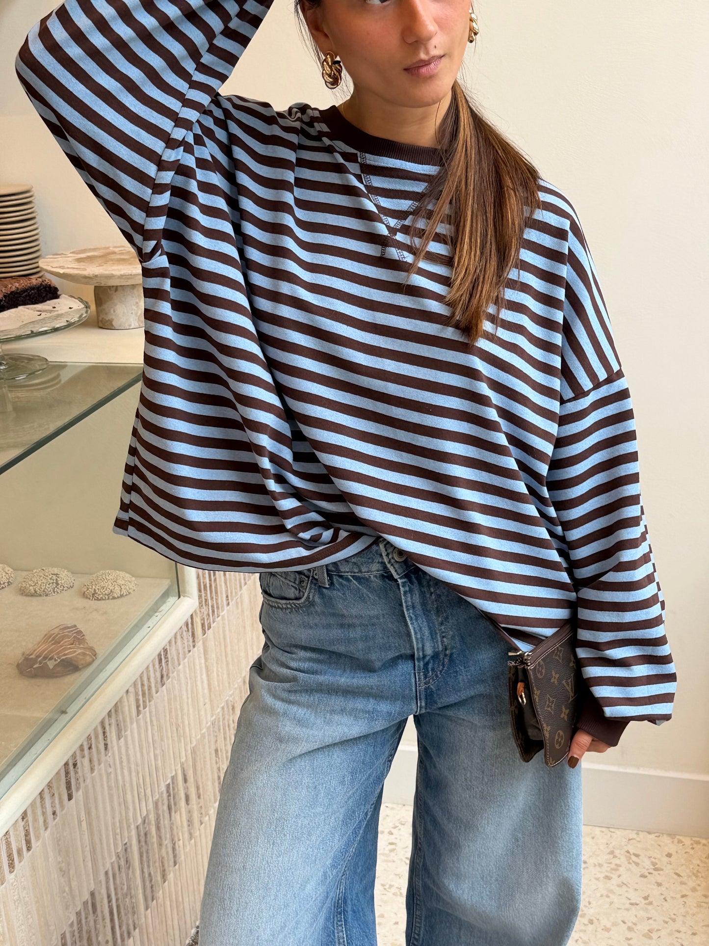 Novi striped sweater choco blue - pre order