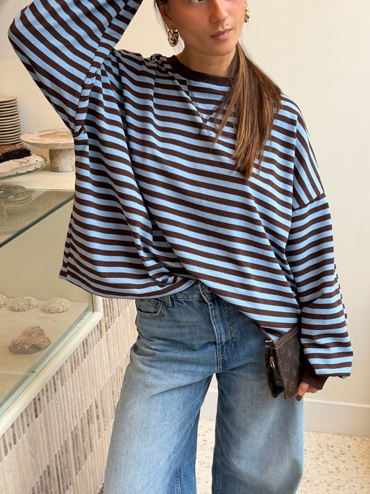 Novi striped sweater choco blue - pre order