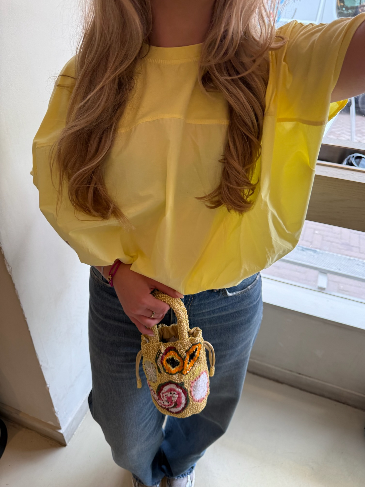 Roos ballon top lichtgeel