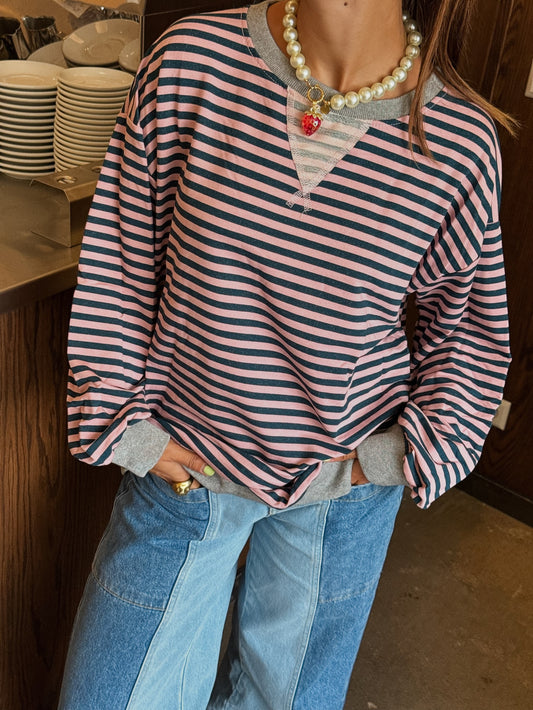 Amelia striped sweater navy/pink