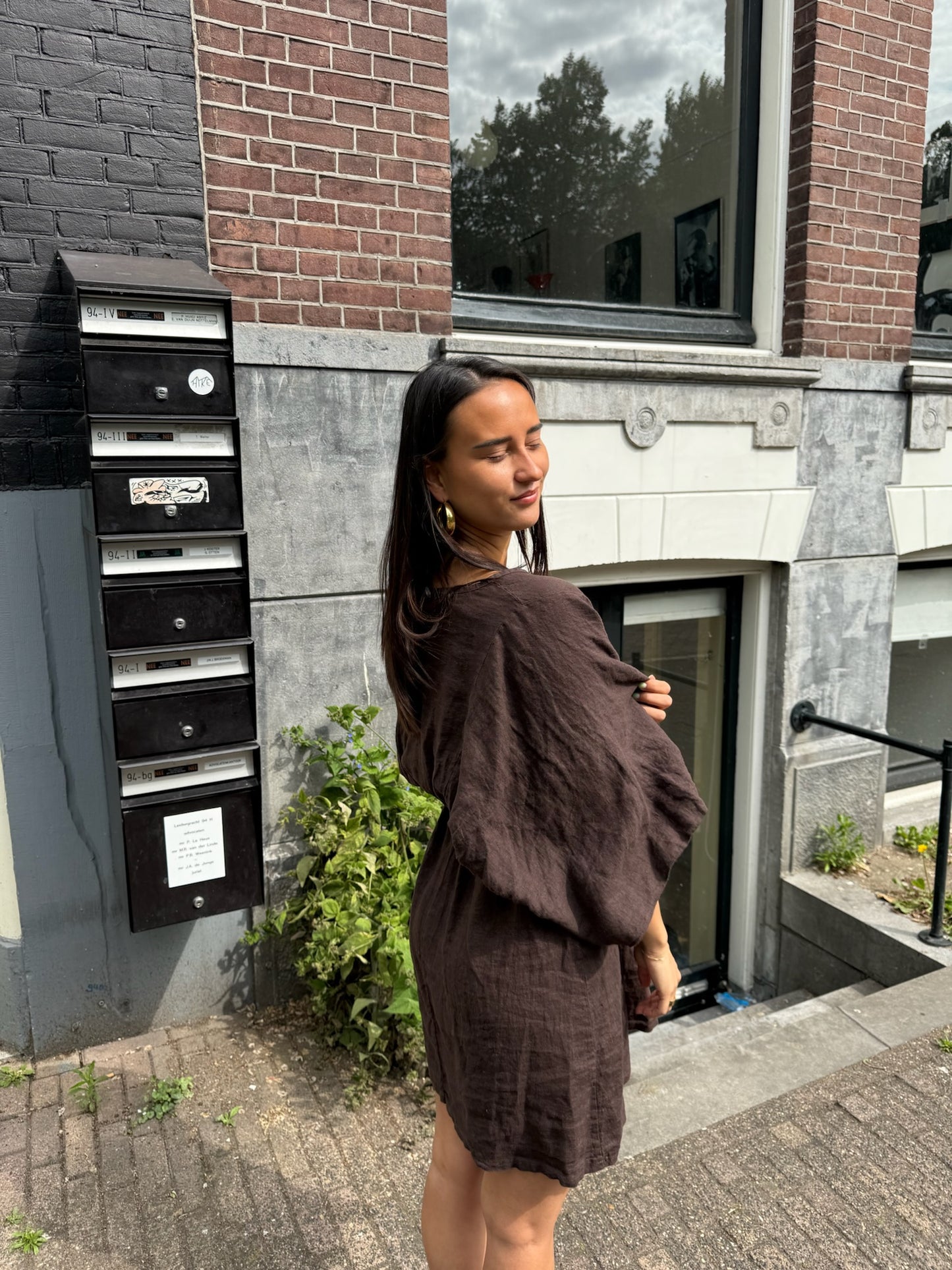 Olivia linnen dress bruin