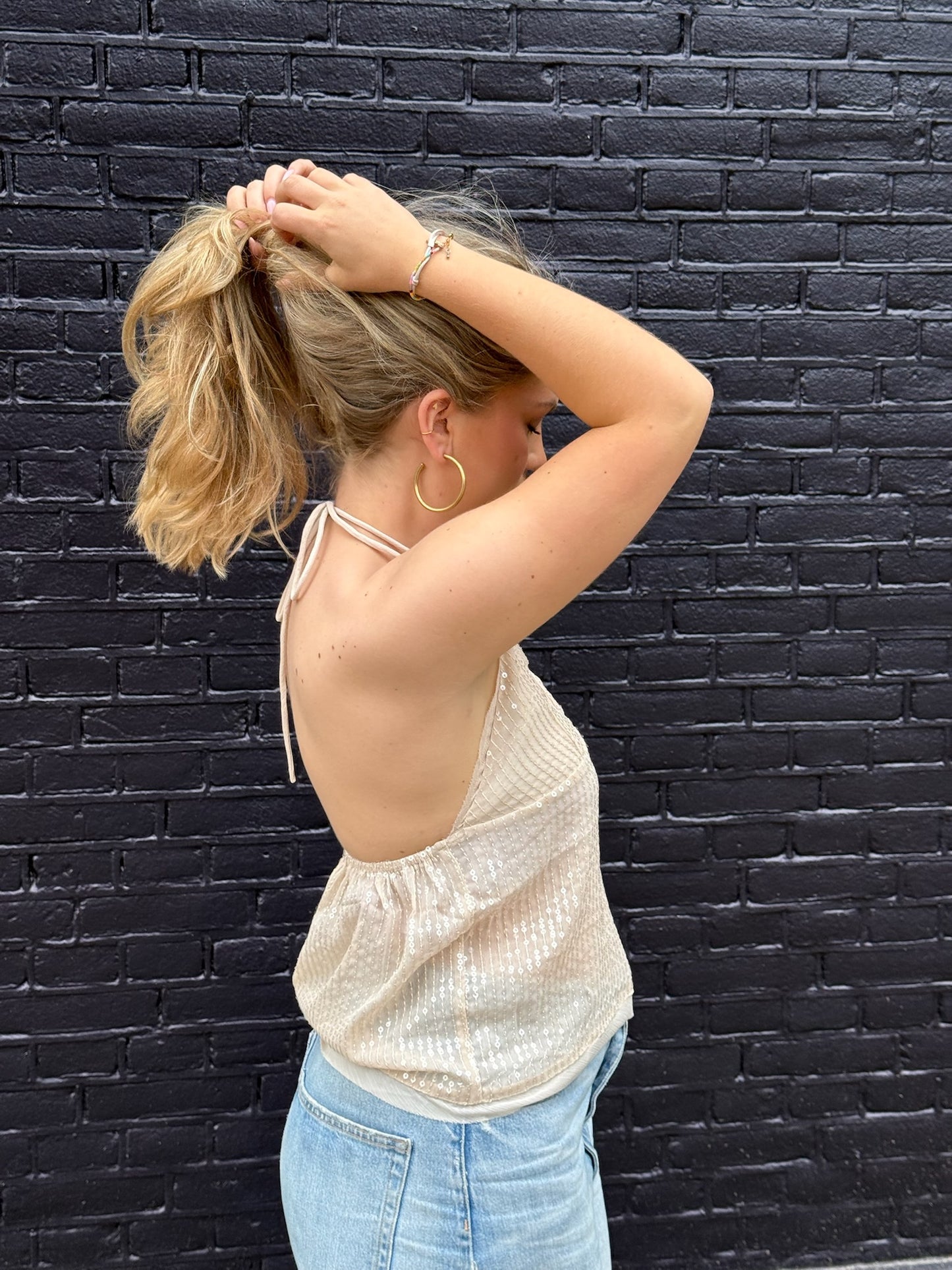 Ibiza glitter top beige