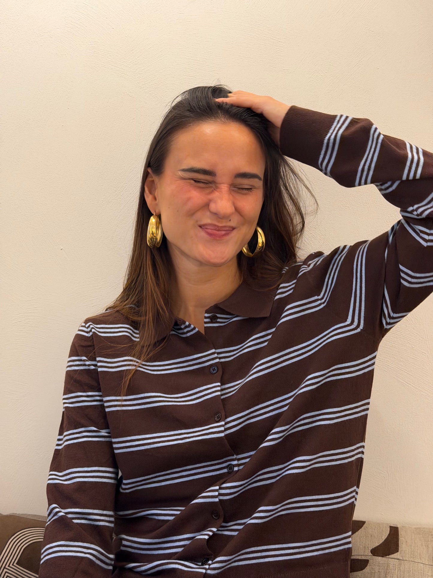 Lucia striped polo chocolate