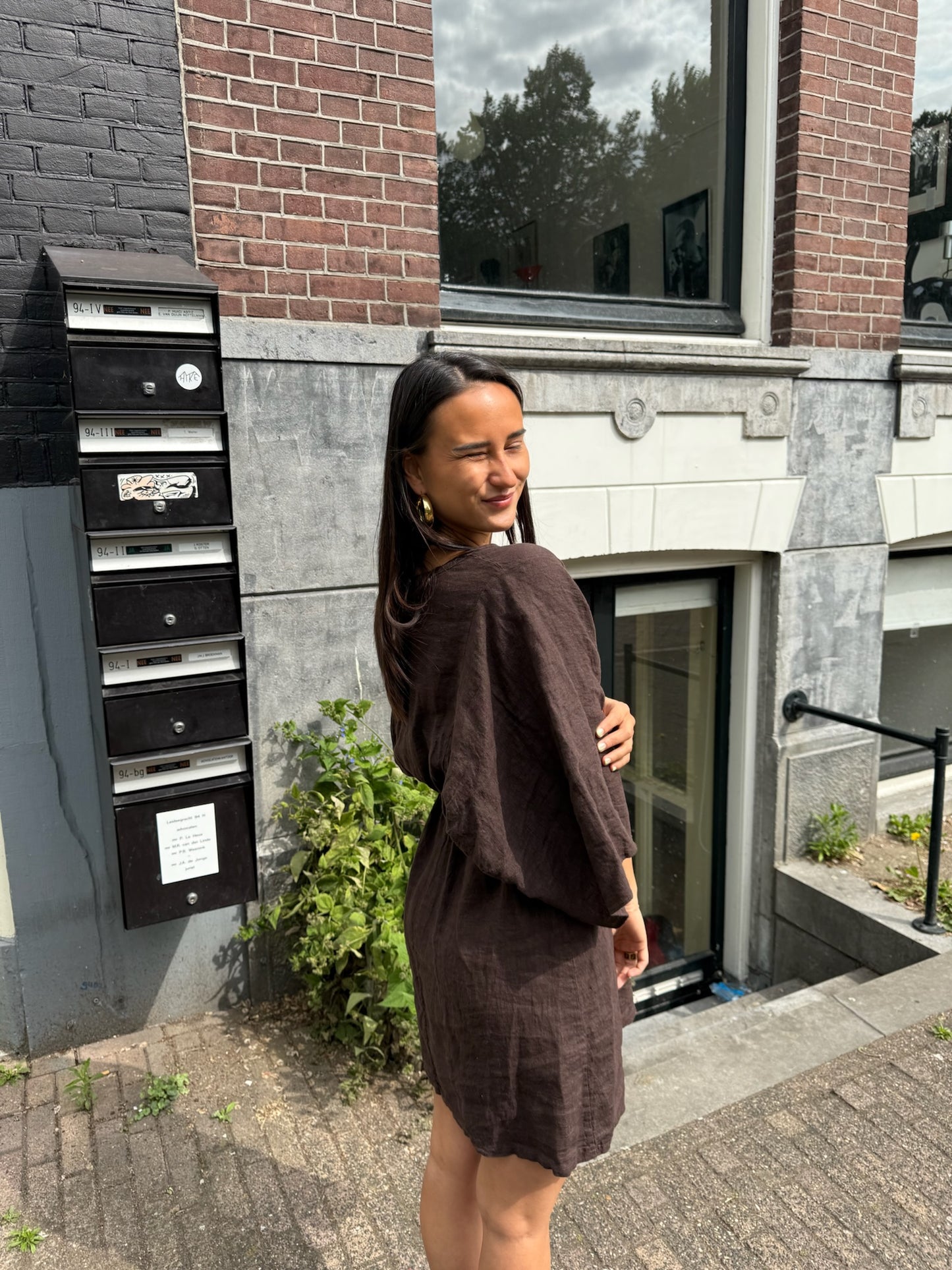Olivia linnen dress bruin