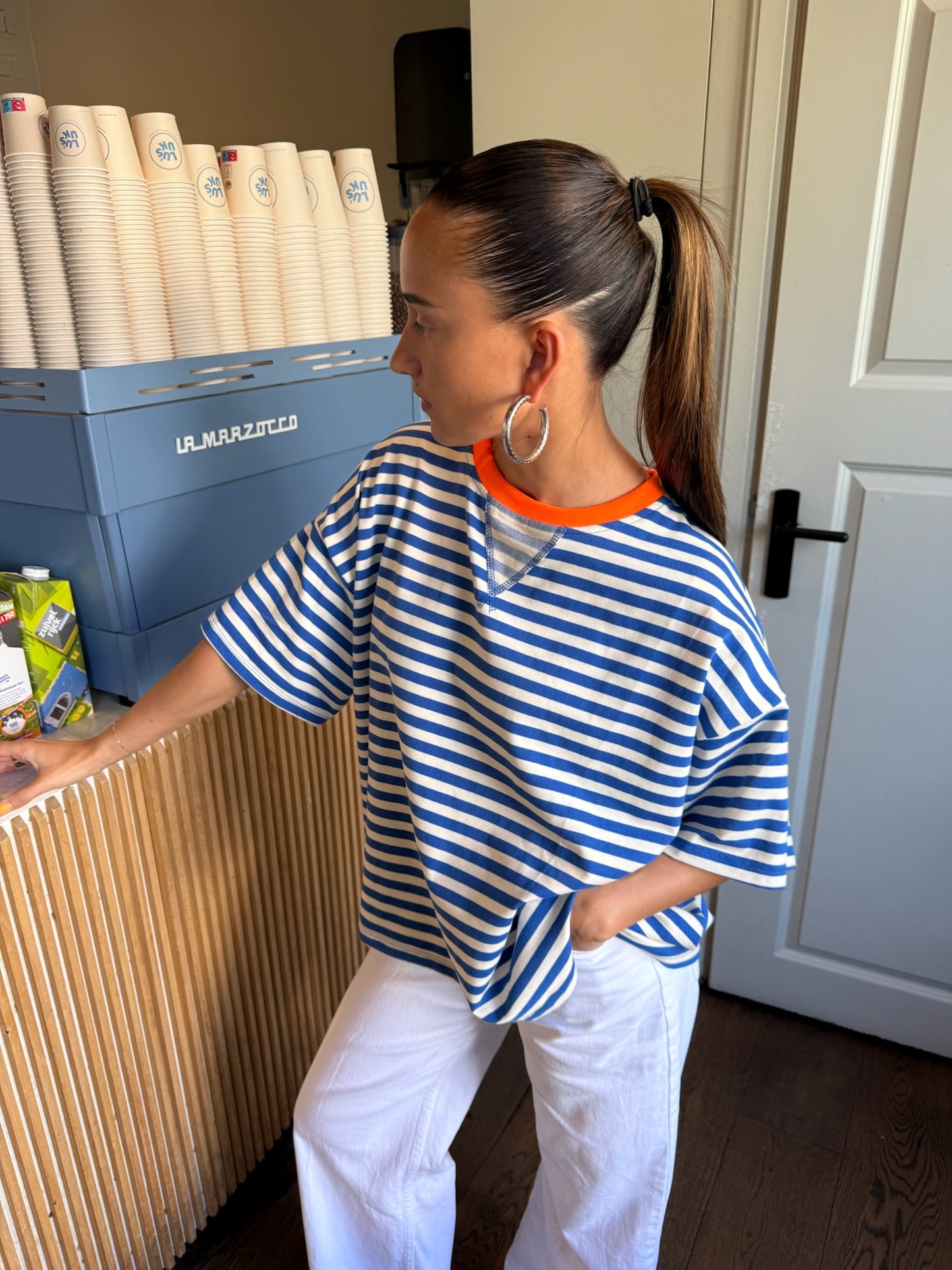 Novi striped t-shirt blauw/oranje - pre order