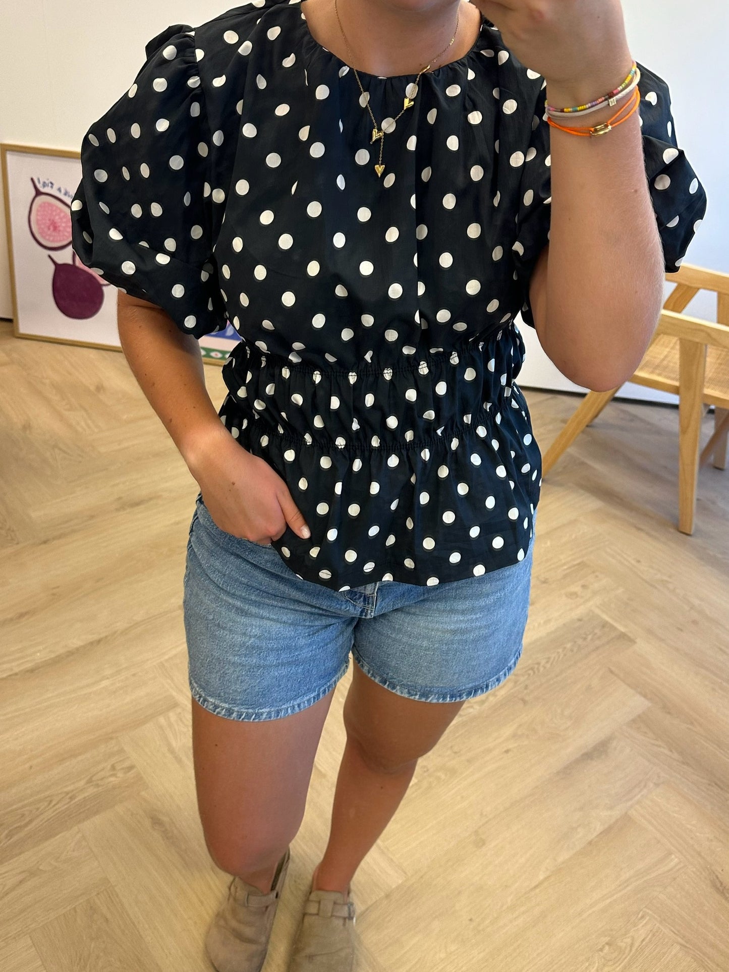 June top polkadot zwart - pre order