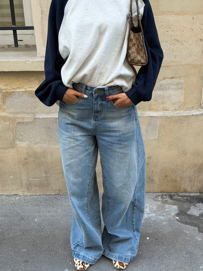 Harper button balloon jeans mid blue