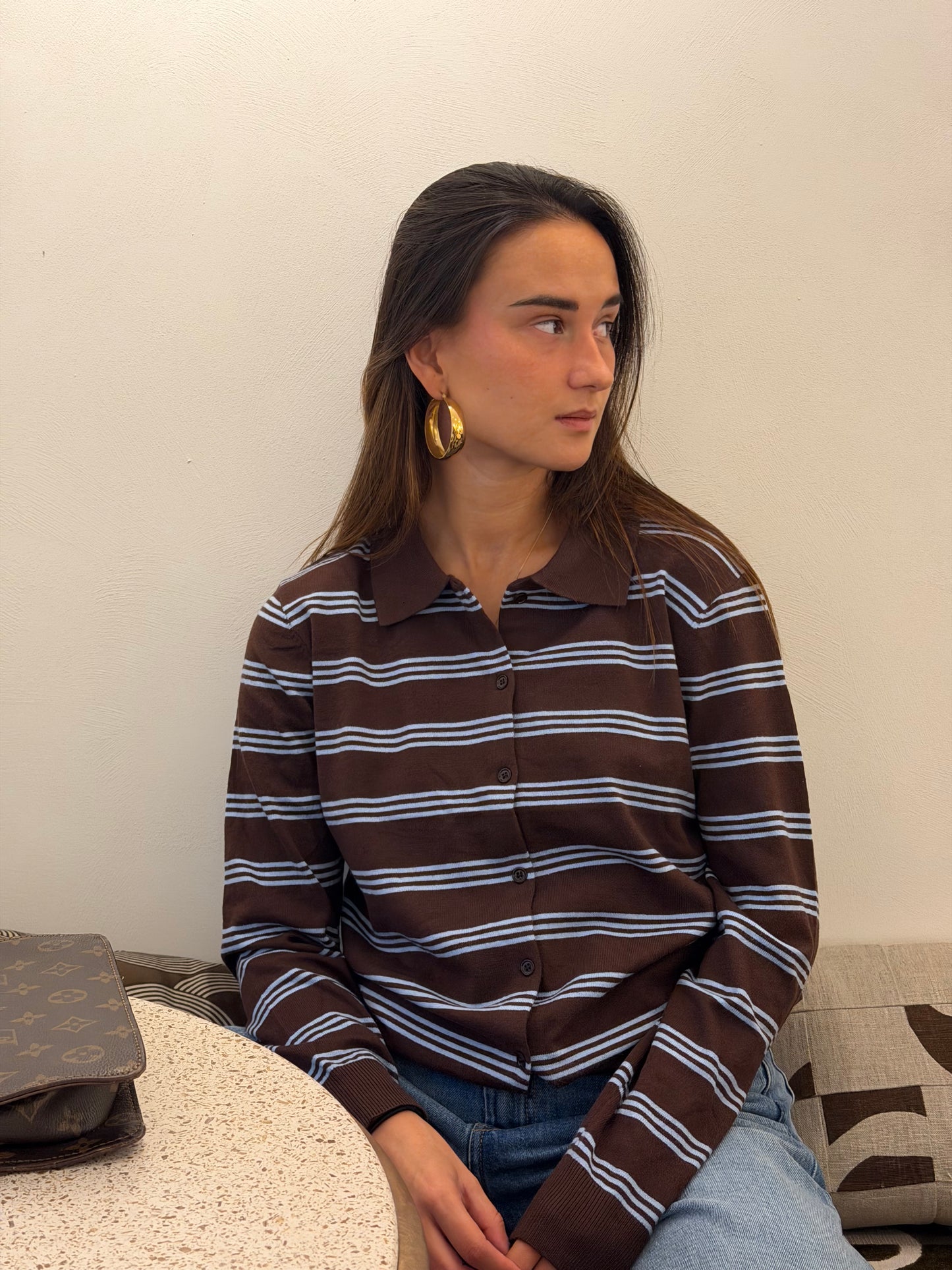 Lucia striped polo chocolate