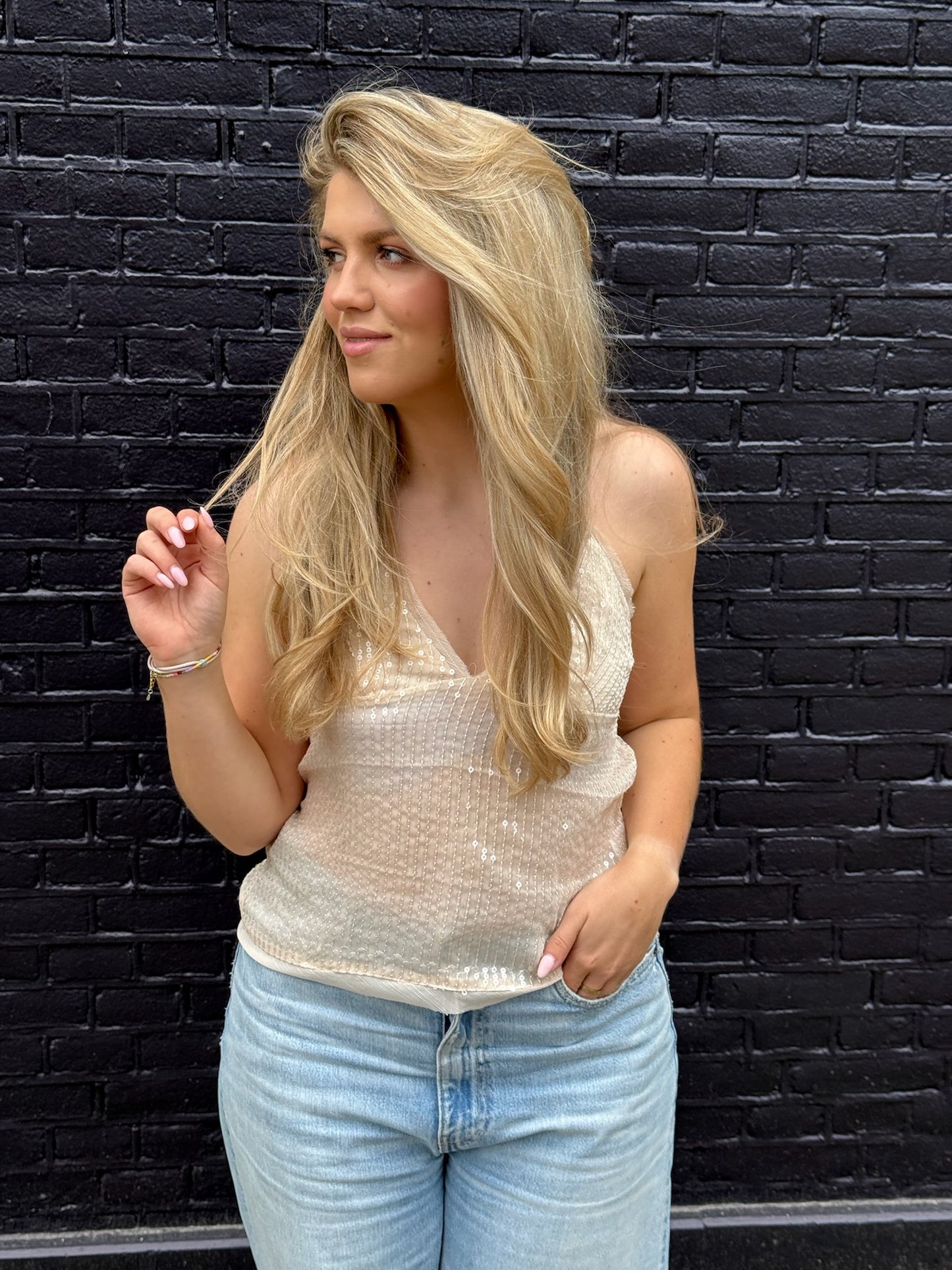 Ibiza glitter top beige