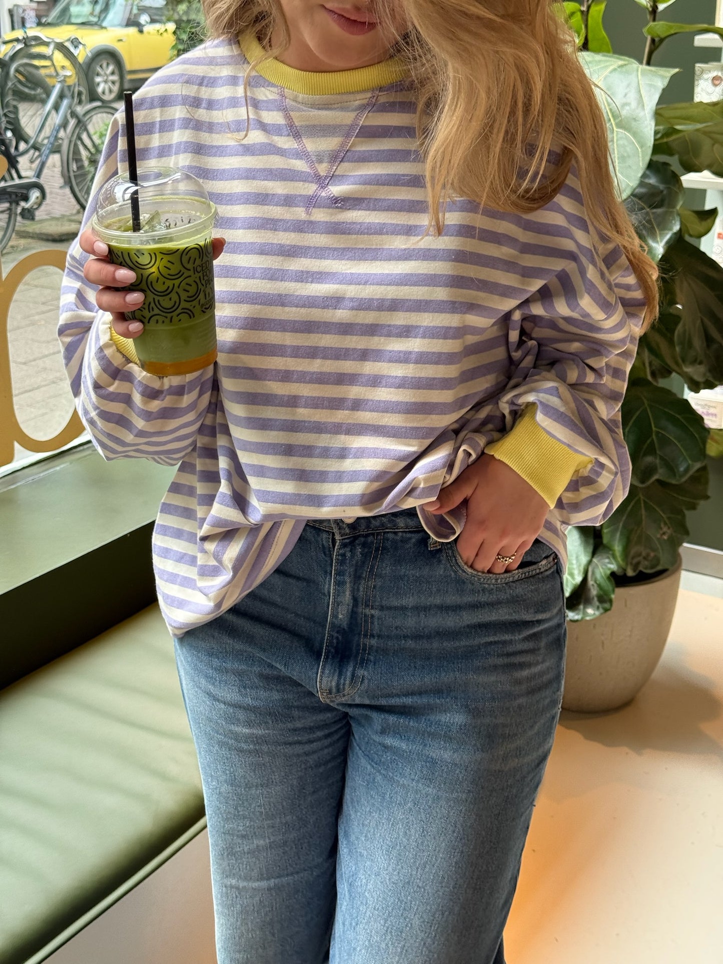Novi striped sweater lila/butter yellow
