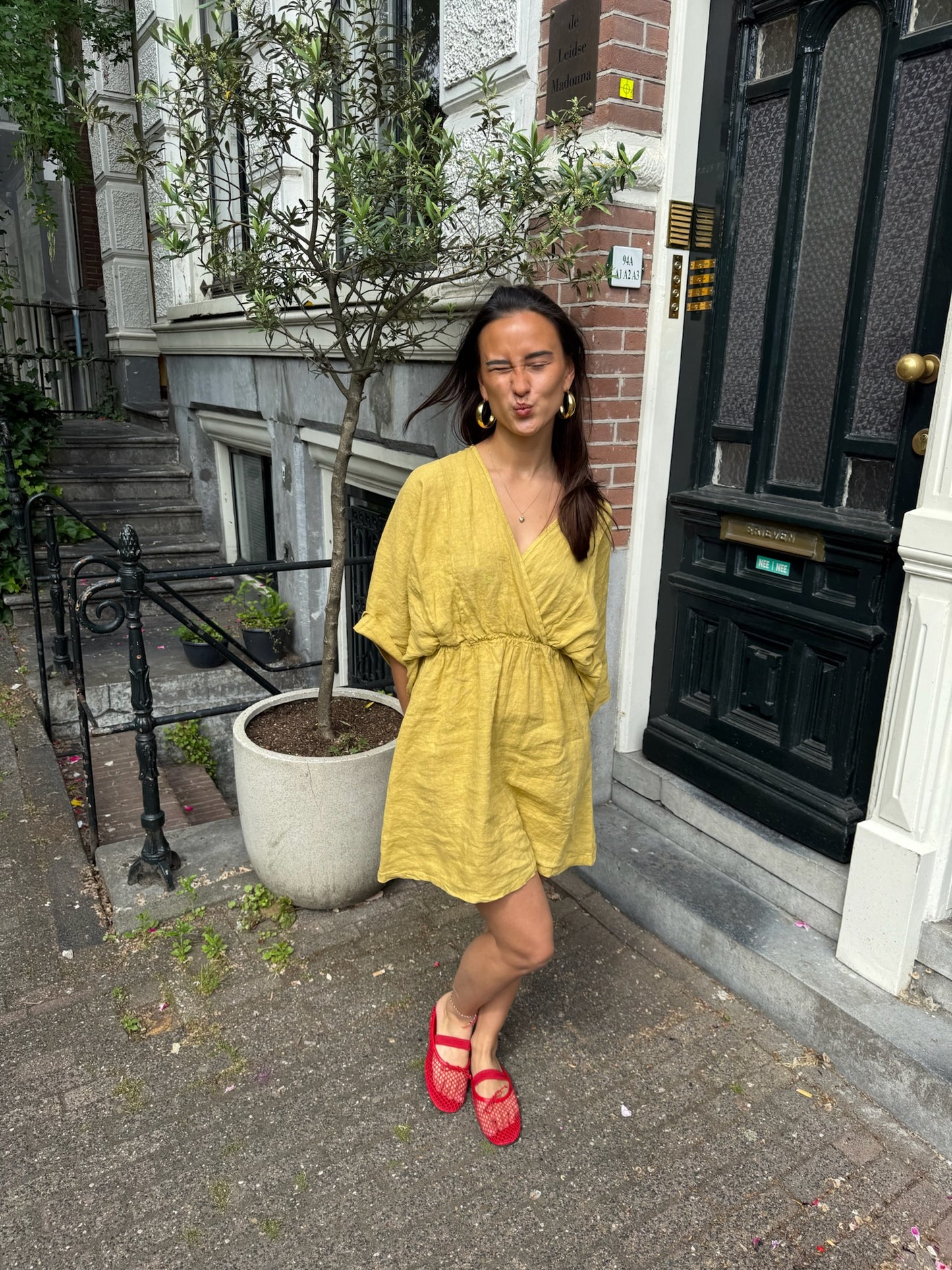 Olivia linnen dress olive