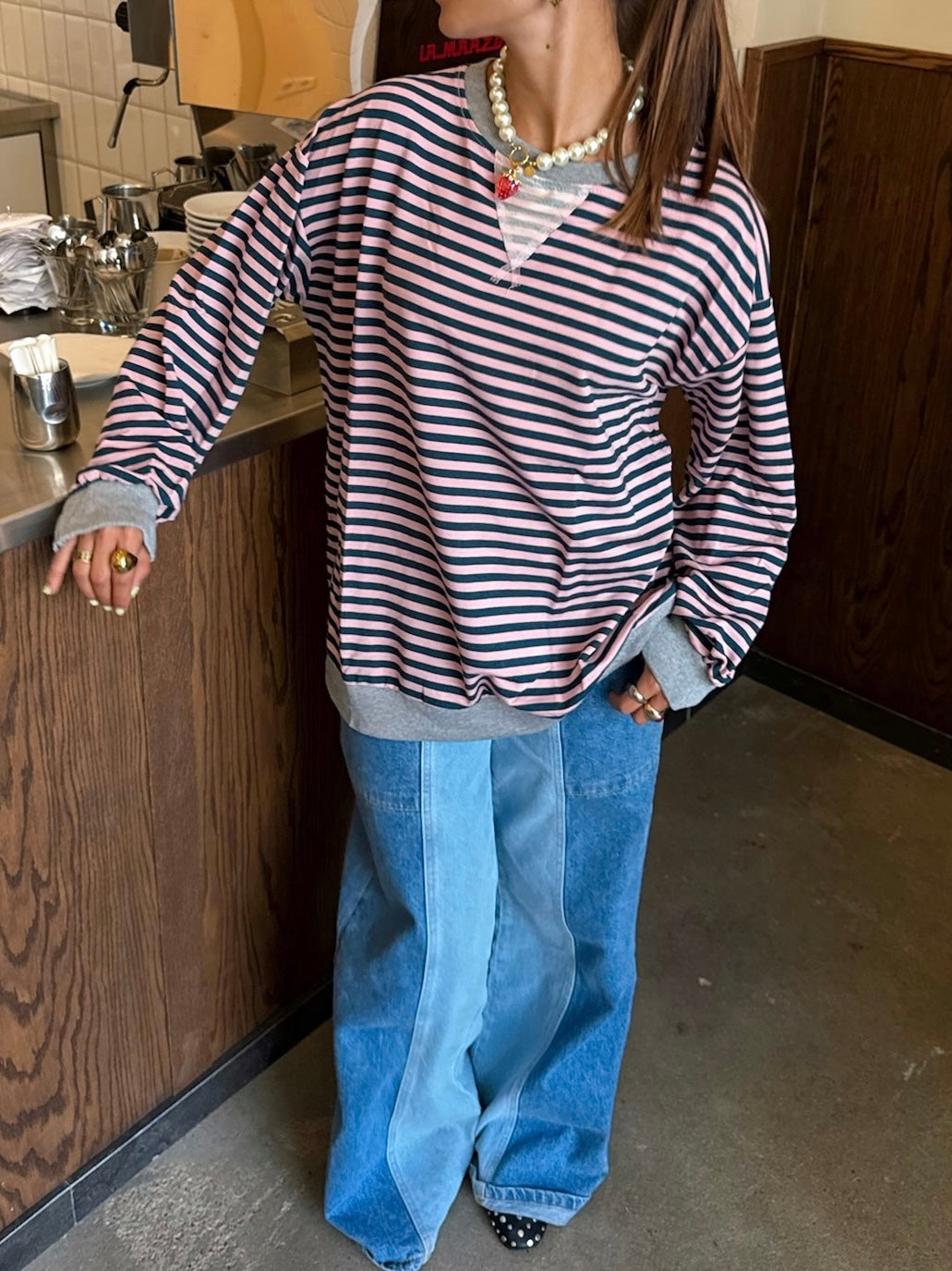 Amelia striped sweater navy/pink