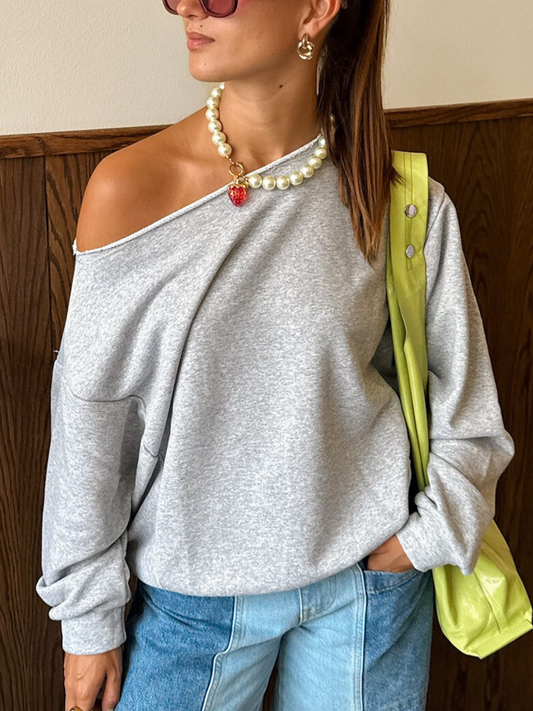 Lory off shoulder sweater grey - pre order