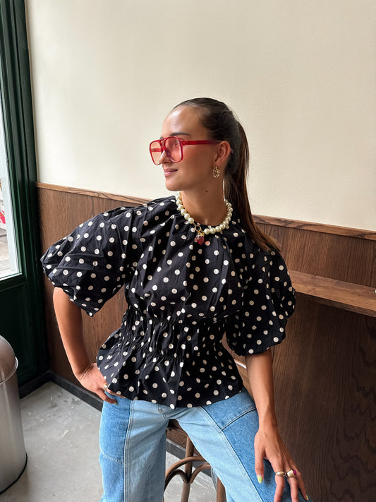 June top polkadot zwart - pre order