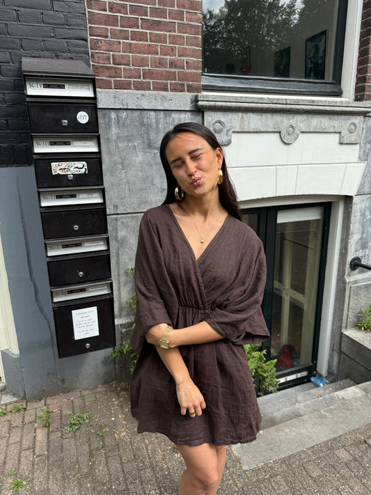 Olivia linnen dress bruin