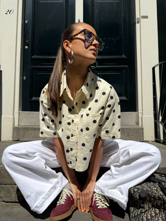 Denim polkadot top off white