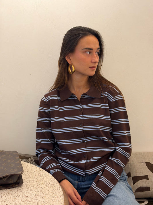 Lucia striped polo chocolate