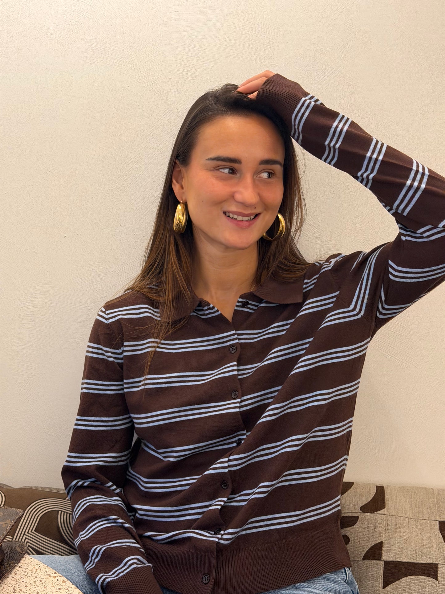 Lucia striped polo chocolate
