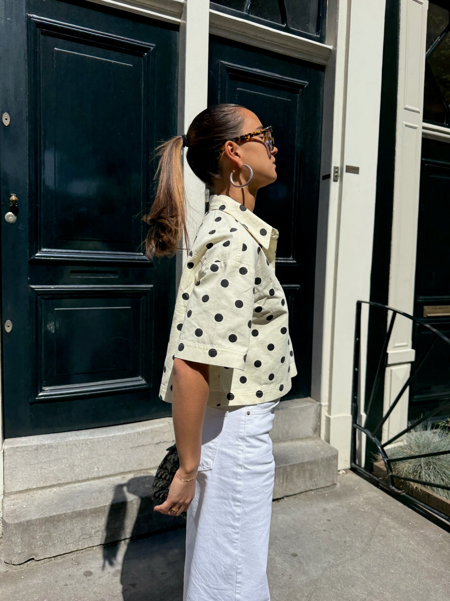 Denim polkadot top off white