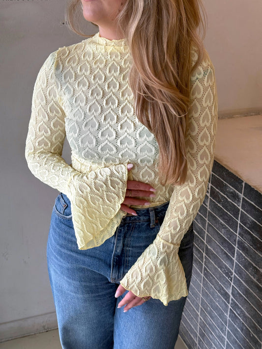 Lovely's hartjes top butter yellow