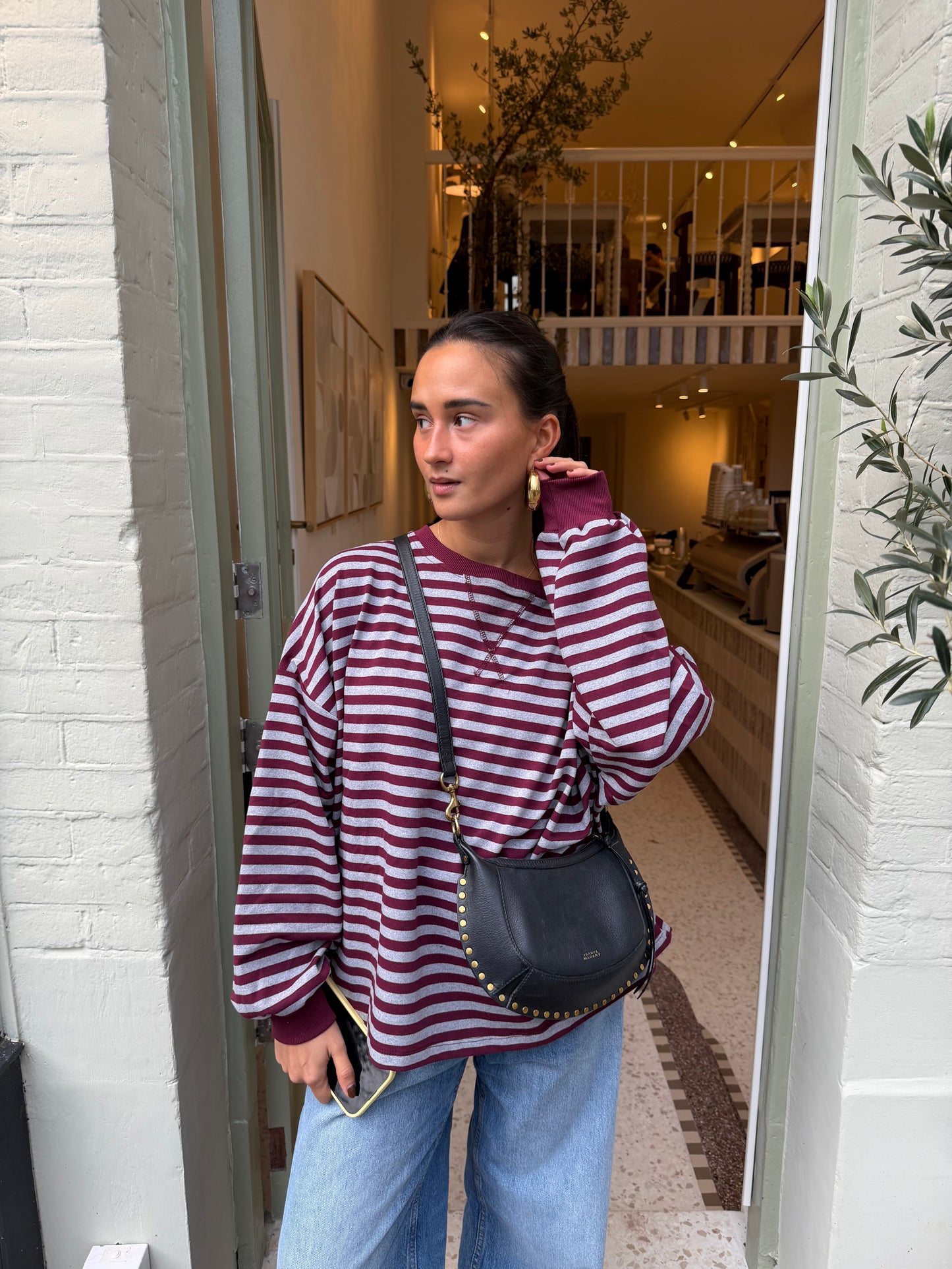 Novi striped sweater grey burgundy