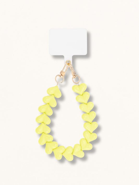 Telefoonkoord lovely hearts geel