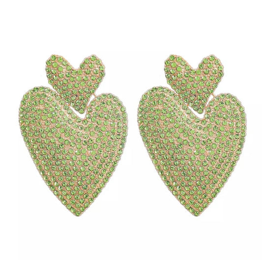Shiny heart earrings green