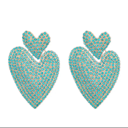 Shiny heart earrings blue